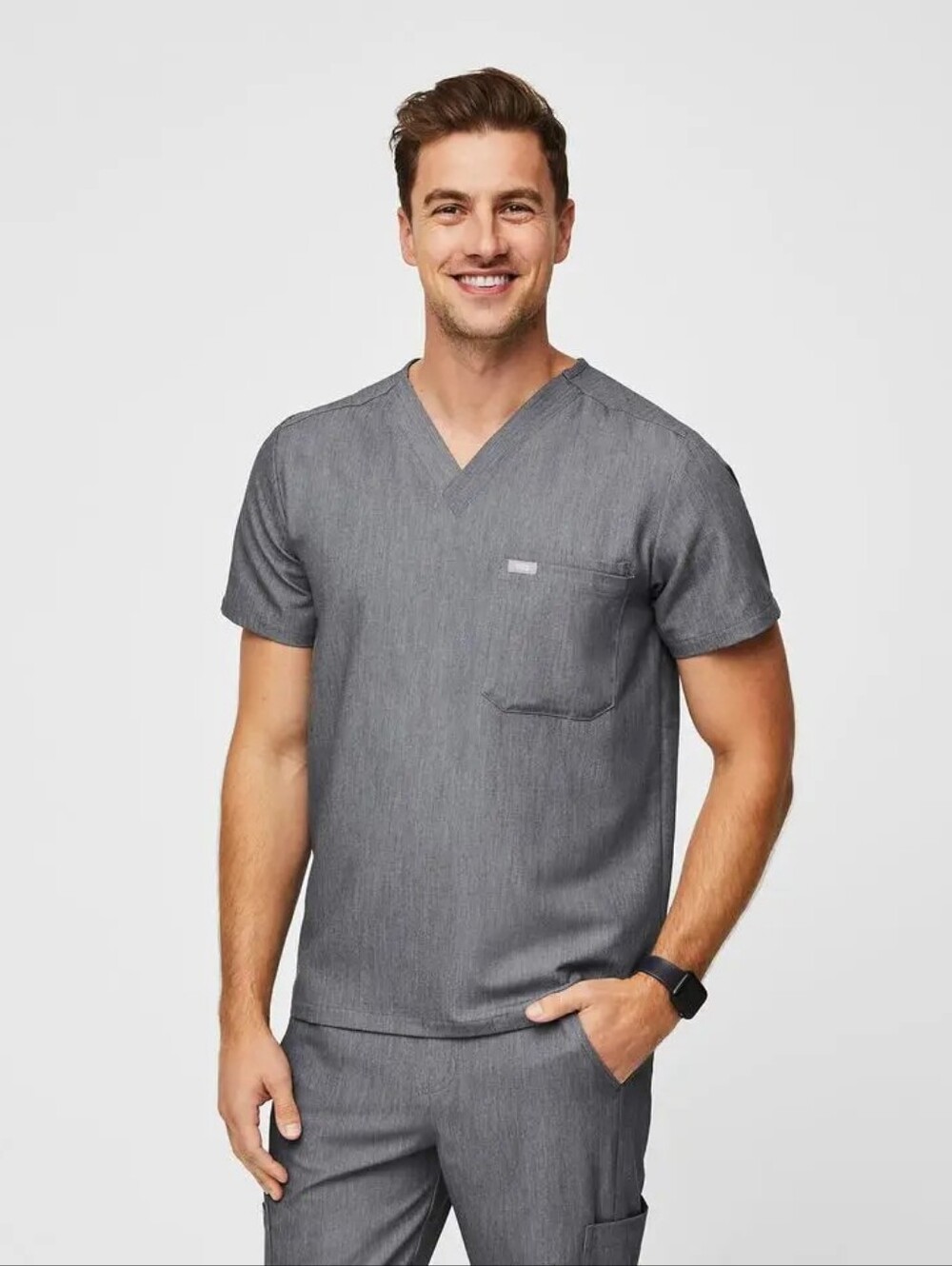 🆕️ FIGS Leon Three-Pocket Scrub Top Men's Medium Graphite Nurse Workwear